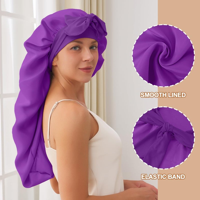 Supaze Long Satin Bonnet for Sleeping, Satin Lined Braid Bonnet with Elastic Band, Adjustable Long Strap Bonnets for Women Braids Dreadlock Curly Hair - Image 2